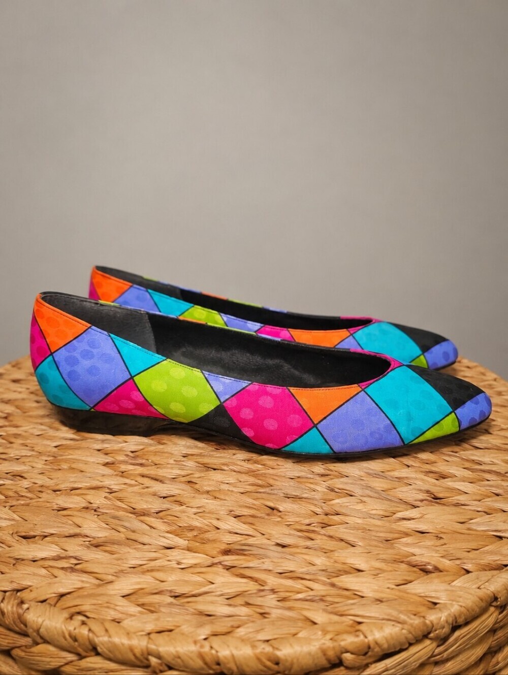 VTG 80s 90s LifeStride 44990 Patchwork Polka Dot Preppy Office Ballet Flats